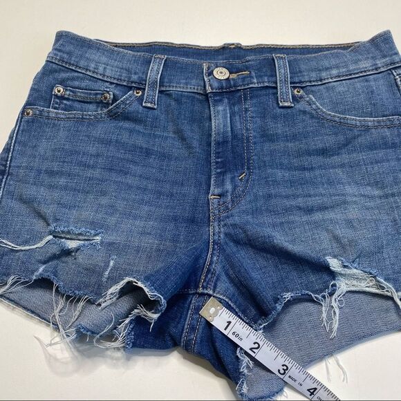 Levi’s Distressed Raw Hem Denim Shorts Boho Bohemian Festival Sz 25 - Picture 8 of 13